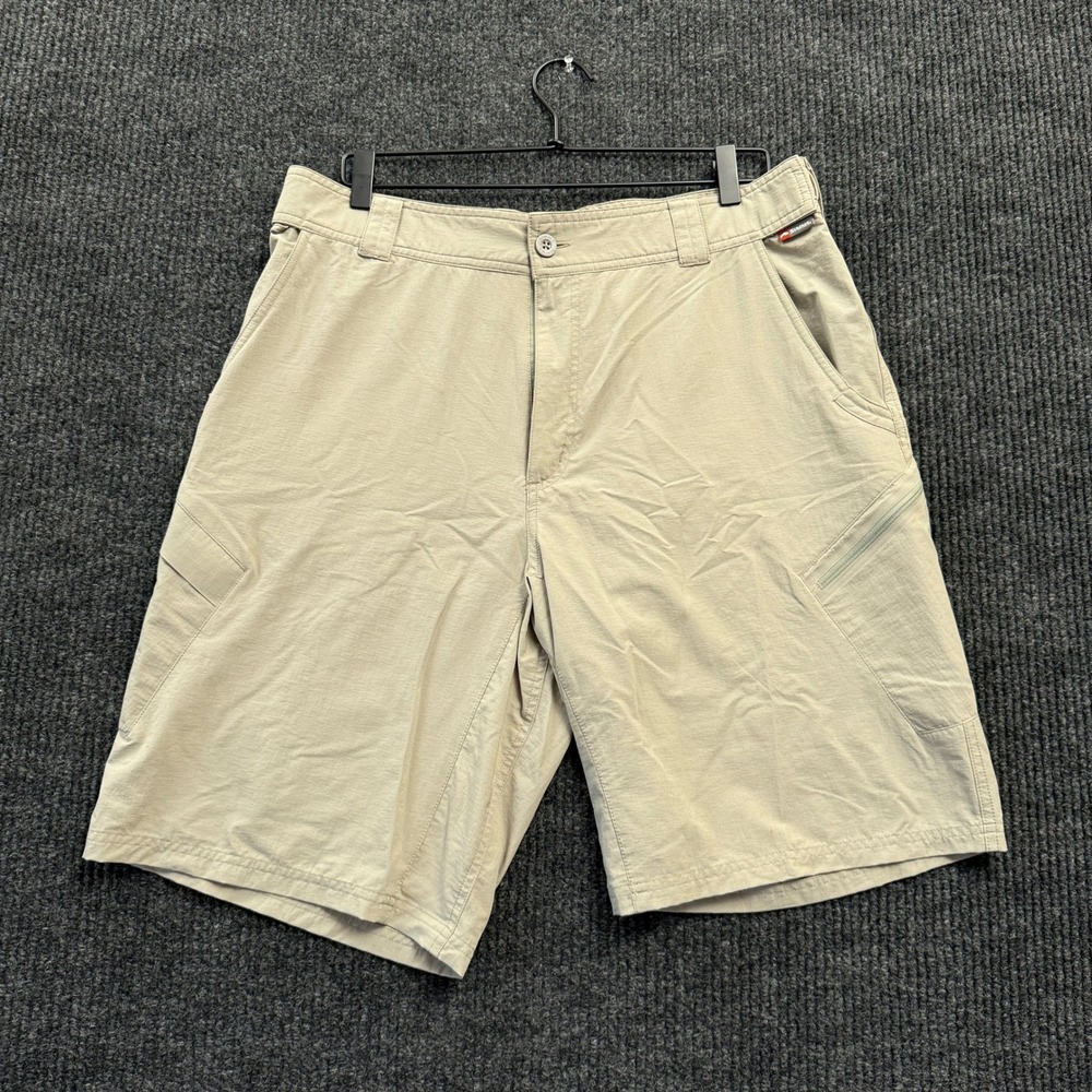Simms Fishing Cargo Shorts Mens Large Khaki Stretch Nylon Hiking Outdoor